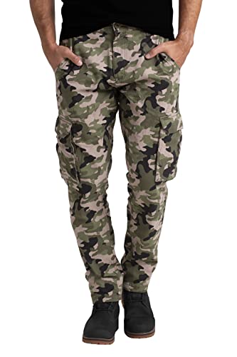 BlauerHafen Herren Hose Cargo militärisch Tarnung Zwanglos Entspannte Passform Mehrere Taschen Freizeit Jeans Taschen Baumwolle Arbeits Cargohose Alle Größen 32-44 (Olive Camo, 32W x 30L) von BlauerHafen