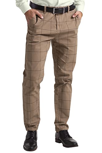 BlauerHafen Herren Hose Formell Business Büro Freizeit Kleid Party RegularGerade Kariert Smart Anzug Plissiert Classic Dress Hosen Alle Größen 30W-38W (Khaki, 34W / 32L) von BlauerHafen