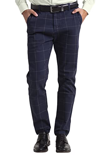 BlauerHafen Herren Hose Formell Business Büro Freizeit Kleid Party RegularGerade Kariert Smart Anzug Plissiert Classic Dress Hosen Alle Größen 30W-38W (Navy, 36W / 30L) von BlauerHafen
