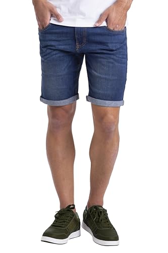 BlauerHafen Herren Jeans Shorts Slim Fit Stretch Bermuda Stylische Sommerhose aus Denim mit Münztasche, Super Flex Material für Komfort und Flexibilität, W38 (Taille: 89-91cm, Dunkelblau) von BlauerHafen