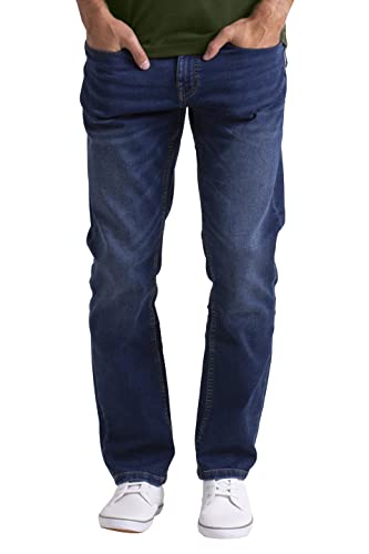 BlauerHafen Herren Knit Denim Jeanshose Stretch Modern Slim Fit Straight Leg 5 Taschen Komfort verblasst ORIGINAL Essential Herrenhose (Dunkelblau, 30W / 30L) von BlauerHafen