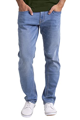 BlauerHafen Herren Knit Denim Jeanshose Stretch Modern Slim Fit Straight Leg 5 Taschen Komfort verblasst ORIGINAL Essential Herrenhose (Hellblau, 32W / 32L) von BlauerHafen