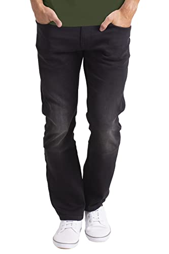 BlauerHafen Herren Knit Denim Jeanshose Stretch Modern Slim Fit Straight Leg 5 Taschen Komfort verblasst ORIGINAL Essential Herrenhose (Schwarz, 32W / 30L) von BlauerHafen