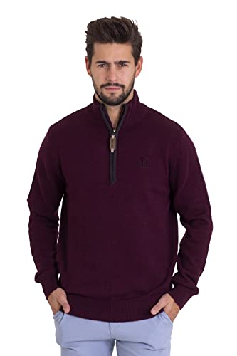 BlauerHafen Herren Long Sleeve Jumper High Neck Quarter Zip Troyer Regular Fit 100% Baumwolle Pullover Soft Sweater (Burgundy, S) von BlauerHafen