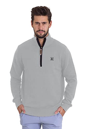 BlauerHafen Herren Long Sleeve Jumper High Neck Quarter Zip Troyer Regular Fit 100% Baumwolle Pullover Soft Sweater (Grau, L) von BlauerHafen