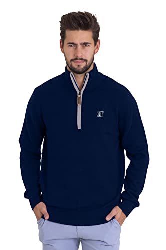 BlauerHafen Herren Long Sleeve Jumper High Neck Quarter Zip Troyer Regular Fit 100% Baumwolle Pullover Soft Sweater (Navy, L) von BlauerHafen