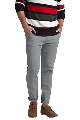 BlauerHafen Herren Schlanke Passform Chino Hose Flache Vorderseite Lässiger Stretch Baumwolle Klassisch Essentials Chino Trouser Full Pant Alle Taille 30W-40W (Hellgrau, 32W / 32L) von BlauerHafen