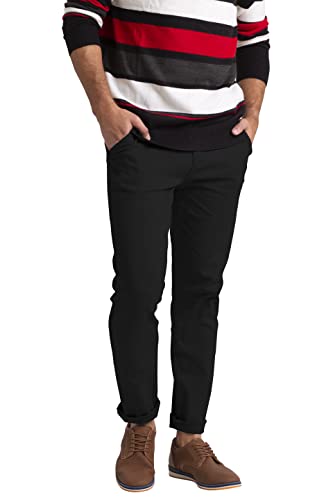 BlauerHafen Herren Schlanke Passform Chino Hose Flache Vorderseite Lässiger Stretch Baumwolle Klassisch Essentials Chino Trouser Full Pant Alle Taille 30W-40W (Schwarz, 36W / 30L) von BlauerHafen