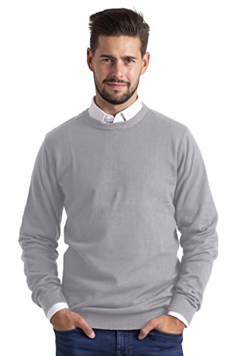 BlauerHafen Herren Slim-Fit Sweater Pullover Rundhals Crew Langarm Lässige Baumwolle Jumper (Grau, M) von BlauerHafen