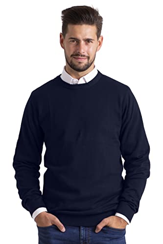 BlauerHafen Herren Slim-Fit Sweater Pullover Rundhals Crew Langarm Lässige Baumwolle Jumper (Navy, S) von BlauerHafen