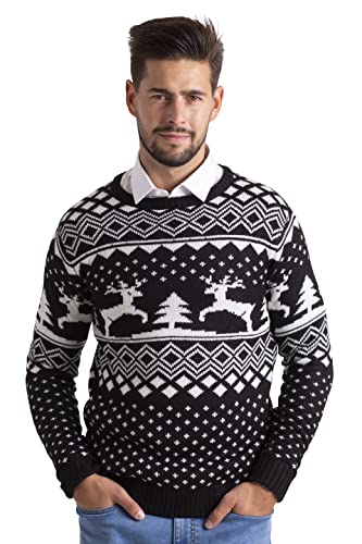BlauerHafen Herren Weihnachten Jumper Lange Ärmel Knit Rundhals Crew Christmas Xmas Sweater (Schwarz, XXL) von BlauerHafen