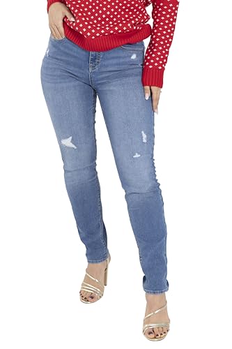 Damen Jeanshose Slim Fit Stretch Mid Rise Skinny Jeans Damen High Waist Baumwollmischung 5 Taschen Reißverschluss Knopf große Skinny Fit Verzweifelt Jeans Größen 36 bis 48 (Dunkelblau, 38) von BlauerHafen