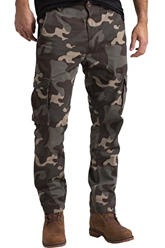 Herren Army Cargo Hose 100% Baumwolle Straight Leg Work Wear Freizeithose Loose Fit Combat Camouflage Arbeitshose (Urwald Camo, 34W / 32L) von BlauerHafen