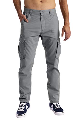 Herren Cargo Hose 6 Taschen 100% Baumwolle Freizeithose Loose Fit Arbeitshose (32W / 30L, Hellgrau) von BlauerHafen