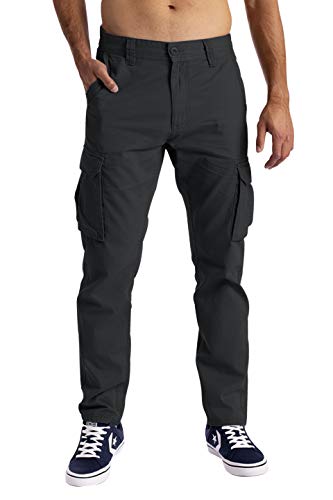 Herren Cargo Hose 6 Taschen 100% Baumwolle Freizeithose Loose Fit Arbeitshose (32W / 34L, Dunkelgrau) von BlauerHafen