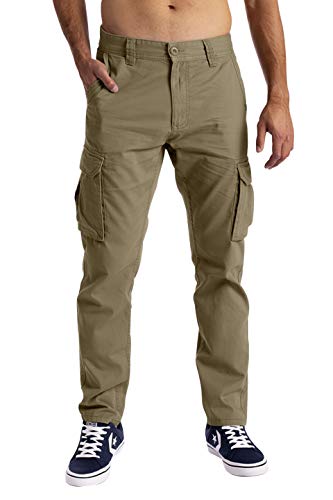 Herren Cargo Hose 6 Taschen 100% Baumwolle Freizeithose Loose Fit Arbeitshose (34W / 32L, Khaki) von BlauerHafen