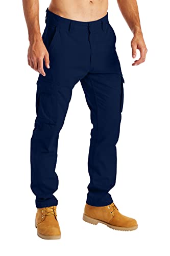 Herren Cargohose Arbeitskleidung für Lässige Stretch-100% Baumwolle gerade Freizeithose mehrere Taschen entspannte Passform Kampfarbeitshose Alle Größen 32W-44W (Navy Blau, 32W / 34L) von BlauerHafen