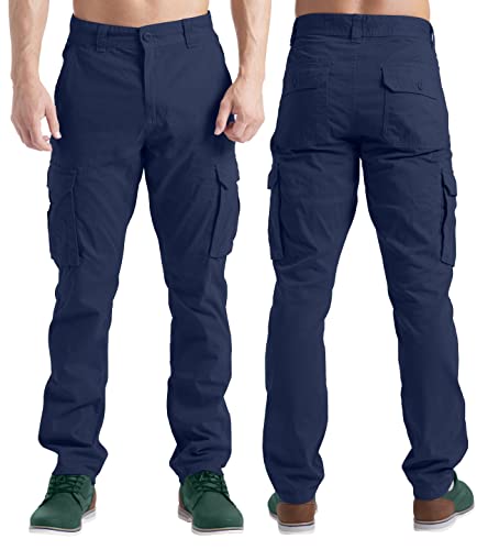 Herren Cargohose Lässige Arbeitskleidung Stretch 100% Baumwolle Freizeithose gerade 6 Taschen entspannte Passform Kampfarbeitshose Alle Größen 32W-44W (Navy Blau, 40W / 32L) von BlauerHafen