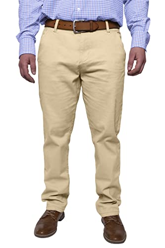 Herren Chinohose lässige Normale Passform Stretch Baumwolle entspannte Flache Front Klassisch Essential Solide Chino Trouser Full Pants Alle Taille 30W-40W (Beige, 30W x 30L) von BlauerHafen