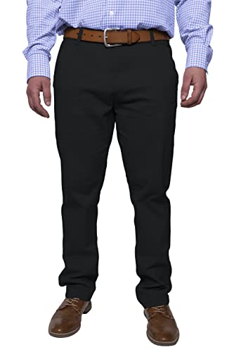 Herren Chinohose lässige Normale Passform Stretch Baumwolle entspannte Flache Front Klassisch Essential Solide Chino Trouser Full Pants Alle Taille 30W-40W (Black, 32W x 32L) von BlauerHafen