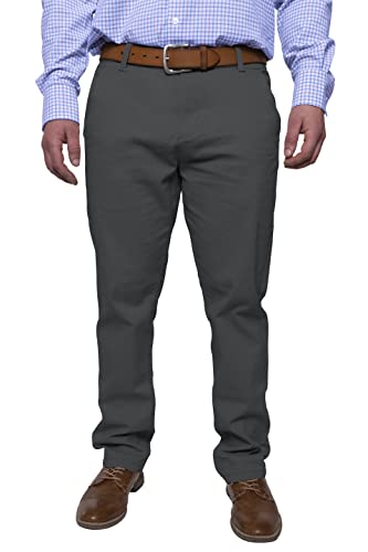 Herren Chinohose lässige Normale Passform Stretch Baumwolle entspannte Flache Front Klassisch Essential Solide Chino Trouser Full Pants Alle Taille 30W-40W (Dark Grey, 30W x 30L) von BlauerHafen