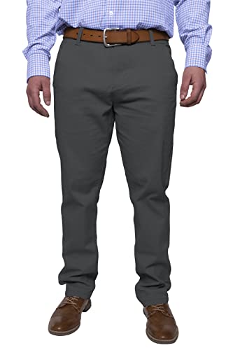 Herren Chinohose lässige Normale Passform Stretch Baumwolle entspannte Flache Front Klassisch Essential Solide Chino Trouser Full Pants Alle Taille 30W-40W (Dark Grey, 30W x 32L) von BlauerHafen