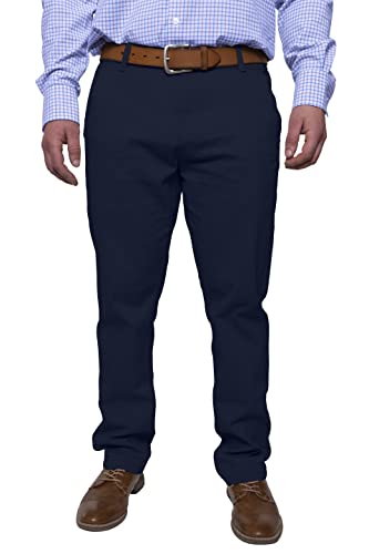 Herren Chinohose lässige Normale Passform Stretch Baumwolle entspannte Flache Front Klassisch Essential Solide Chino Trouser Full Pants Alle Taille 30W-40W (Navy, 40W x 30L) von BlauerHafen