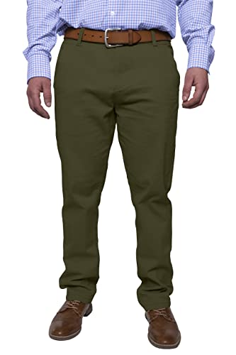 Herren Chinohose lässige Normale Passform Stretch Baumwolle entspannte Flache Front Klassisch Essential Solide Chino Trouser Full Pants Alle Taille 30W-40W (Olive, 30W x 32L) von BlauerHafen