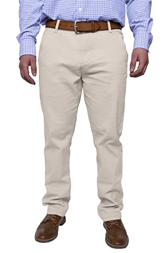 Herren Chinohose lässige Normale Passform Stretch Baumwolle entspannte Flache Front Klassisch Essential Solide Chino Trouser Full Pants Alle Taille 30W-40W (Stone, 30W x 30L) von BlauerHafen