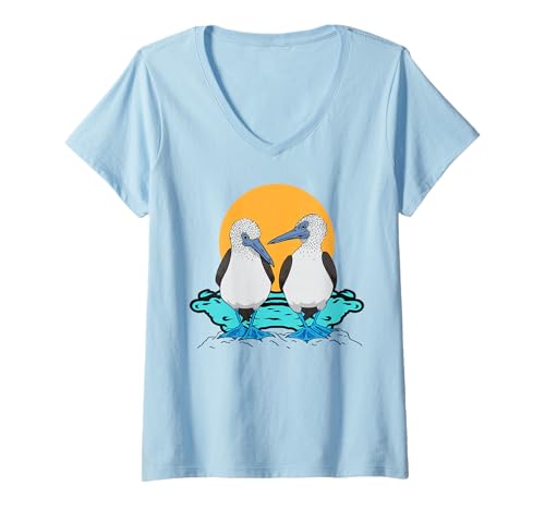 Damen Galapagos-Blaufußtölpel T-Shirt mit V-Ausschnitt von Blaufußtölpel Galapagos Inseln Motive