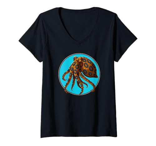 Damen Blue-Ringed Octopus Blaugeringelter Krake T-Shirt mit V-Ausschnitt Damen Blue-Ringed Octopus Blaugeringelter Krake T-Shirt mit V-Ausschnitt von Blaugeringelter Krake Blue-ringed Octopus Shop