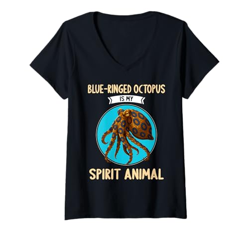 Damen Blue-Ringed Octopus Blaugeringelter Krake T-Shirt mit V-Ausschnitt Damen Blue-Ringed Octopus Blaugeringelter Krake T-Shirt mit V-Ausschnitt von Blaugeringelter Krake Blue-ringed Octopus Shop
