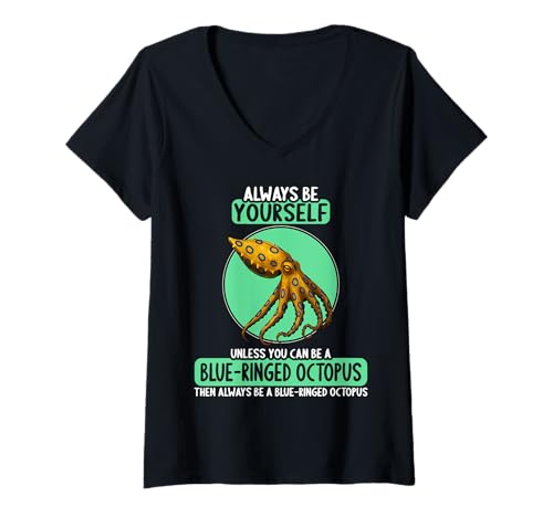 Damen Blue-Ringed Octopus Blaugeringelter Krake T-Shirt mit V-Ausschnitt von Blaugeringelter Krake Blue-ringed Octopus Shop