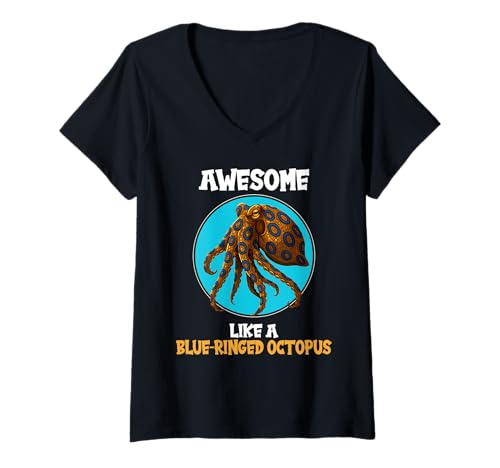 Damen Blue-Ringed Octopus Blaugeringelter Krake T-Shirt mit V-Ausschnitt Damen Blue-Ringed Octopus Blaugeringelter Krake T-Shirt mit V-Ausschnitt von Blaugeringelter Krake Blue-ringed Octopus Shop