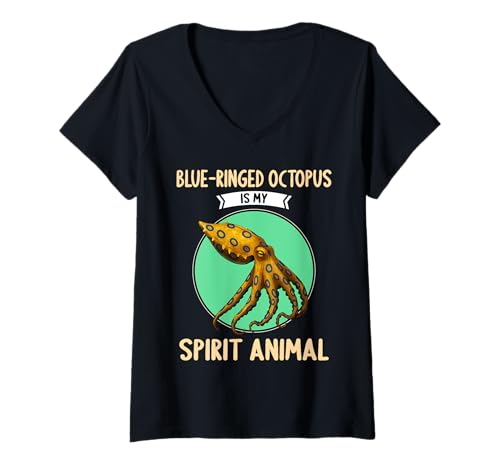 Damen Blue-Ringed Octopus Blaugeringelter Krake T-Shirt mit V-Ausschnitt von Blaugeringelter Krake Blue-ringed Octopus Shop