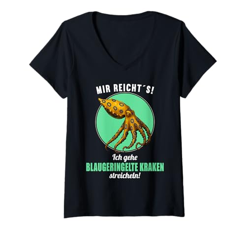 Damen Blue-Ringed Octopus Blaugeringelter Krake T-Shirt mit V-Ausschnitt von Blaugeringelter Krake Blue-ringed Octopus Shop