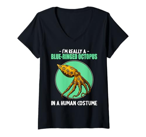 Damen Blue-Ringed Octopus Blaugeringelter Krake T-Shirt mit V-Ausschnitt Damen Blue-Ringed Octopus Blaugeringelter Krake T-Shirt mit V-Ausschnitt von Blaugeringelter Krake Blue-ringed Octopus Shop