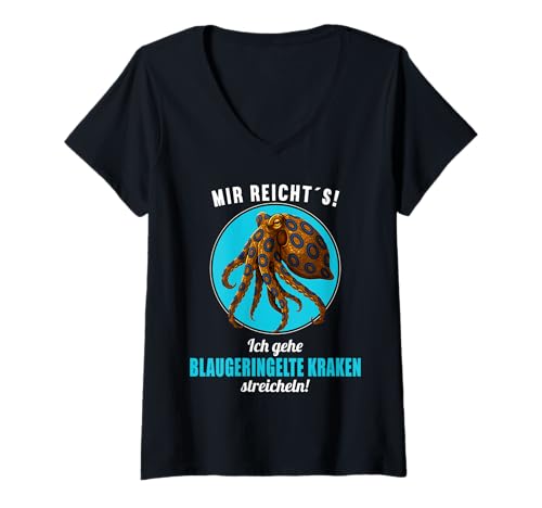 Damen Blue-Ringed Octopus Blaugeringelter Krake T-Shirt mit V-Ausschnitt Damen Blue-Ringed Octopus Blaugeringelter Krake T-Shirt mit V-Ausschnitt von Blaugeringelter Krake Blue-ringed Octopus Shop