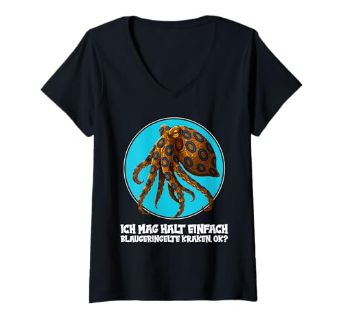 Damen Blue-Ringed Octopus Blaugeringelter Krake T-Shirt mit V-Ausschnitt Damen Blue-Ringed Octopus Blaugeringelter Krake T-Shirt mit V-Ausschnitt von Blaugeringelter Krake Blue-ringed Octopus Shop