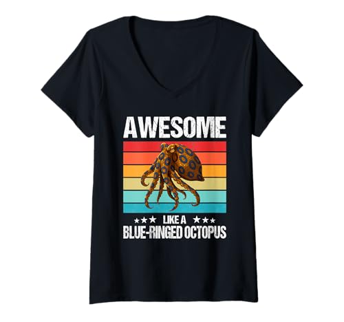 Damen Blue-Ringed Octopus Blaugeringelter Krake T-Shirt mit V-Ausschnitt Damen Blue-Ringed Octopus Blaugeringelter Krake T-Shirt mit V-Ausschnitt von Blaugeringelter Krake Blue-ringed Octopus Shop