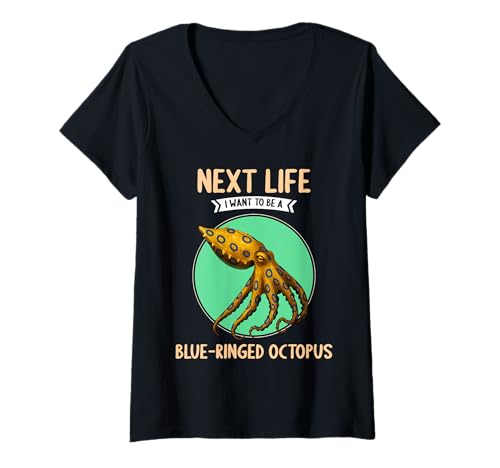 Damen Blue-Ringed Octopus Blaugeringelter Krake T-Shirt mit V-Ausschnitt Damen Blue-Ringed Octopus Blaugeringelter Krake T-Shirt mit V-Ausschnitt von Blaugeringelter Krake Blue-ringed Octopus Shop