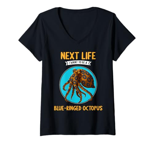 Damen Blue-Ringed Octopus Blaugeringelter Krake T-Shirt mit V-Ausschnitt Damen Blue-Ringed Octopus Blaugeringelter Krake T-Shirt mit V-Ausschnitt von Blaugeringelter Krake Blue-ringed Octopus Shop