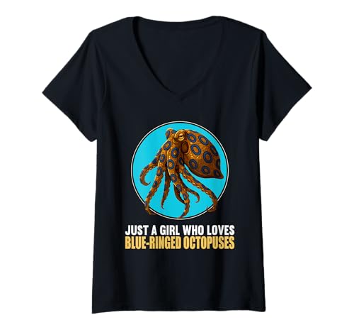 Damen Blue-Ringed Octopus Blaugeringelter Krake T-Shirt mit V-Ausschnitt von Blaugeringelter Krake Blue-ringed Octopus Shop