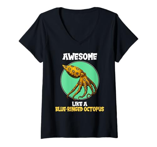Damen Blue-Ringed Octopus Blaugeringelter Krake T-Shirt mit V-Ausschnitt Damen Blue-Ringed Octopus Blaugeringelter Krake T-Shirt mit V-Ausschnitt von Blaugeringelter Krake Blue-ringed Octopus Shop