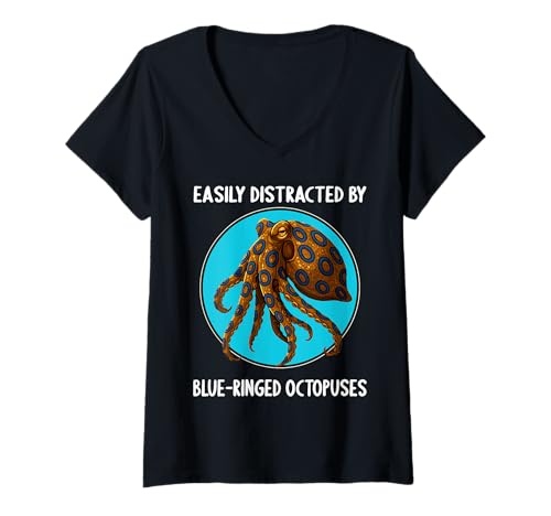 Damen Blue-Ringed Octopus Blaugeringelter Krake T-Shirt mit V-Ausschnitt Damen Blue-Ringed Octopus Blaugeringelter Krake T-Shirt mit V-Ausschnitt von Blaugeringelter Krake Blue-ringed Octopus Shop