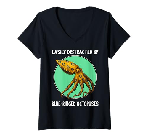Damen Blue-Ringed Octopus Blaugeringelter Krake T-Shirt mit V-Ausschnitt Damen Blue-Ringed Octopus Blaugeringelter Krake T-Shirt mit V-Ausschnitt von Blaugeringelter Krake Blue-ringed Octopus Shop