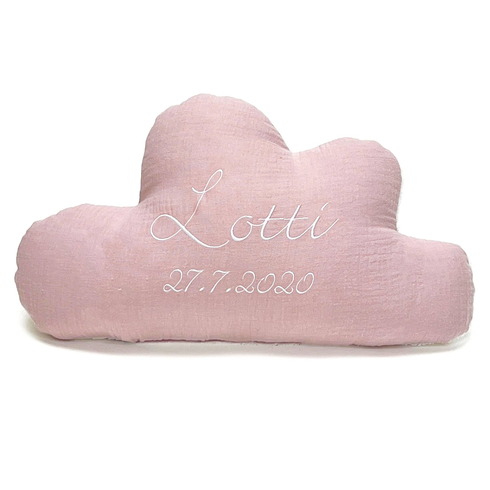 Personalisiertes Geschenk Zur Geburt - Wolken-Kissen Aus 100% Baumwoll-Musselin Mit Stickerei, Frottier-Rückseite von BlausbergBaby