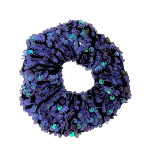 1 Stück 4 x 10 cm Glitzer-Haargummi,Scrunchies Samt,Große Haargummis mit Paillette,Glitzernd Stoff Haarschmuck Elastischer Pferdeschwanz-Halter Haarbänder für Frauen und Damen,Lila von Blausky