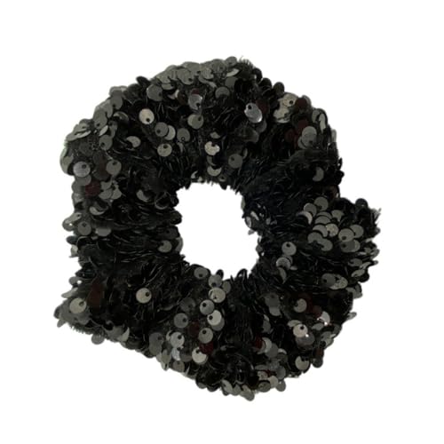 1 Stück 4 x 10 cm Glitzer-Haargummi,Scrunchies Samt,Große Haargummis mit Paillette,Glitzernd Stoff Haarschmuck Elastischer Pferdeschwanz-Halter Haarbänder für Frauen und Damen,Schwarz von Blausky