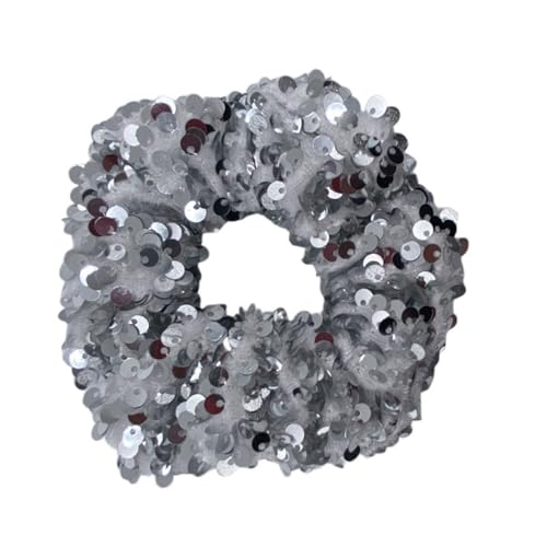 1 Stück 4 x 10 cm Glitzer-Haargummi,Scrunchies Samt,Große Haargummis mit Paillette,Glitzernd Stoff Haarschmuck Elastischer Pferdeschwanz-Halter Haarbänder für Frauen und Damen,Silber von Blausky